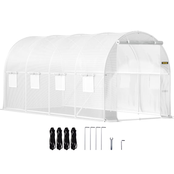 VEVOR Walk-in Tunnel Greenhouse 15 x 7 x 7 ft Portable Plant Hot House Galvanized Steel Frame 140G PE Waterproof Cover Greenhouse Kit