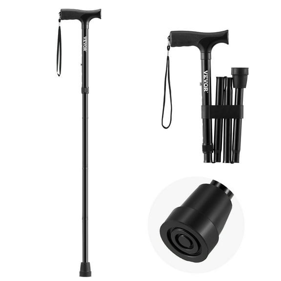 VEVOR Walking Cane for Man Woman, Folding Walking Stick with 5-Level Adjustable Height& Anti-Slip Rubber Tip,Lightweight and Portable Aluminum Mobility Walking Aid for Seniors Adults, 220LBS Loading