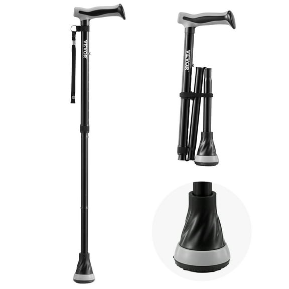 VEVOR Walking Cane for Man Woman, Folding Walking Stick with 8-Level Adjustable Height & Anti-Slip Tip, Lightweight and Portable Aluminum Mobility Walking Aid for Senior Adult, 250LBS Loading