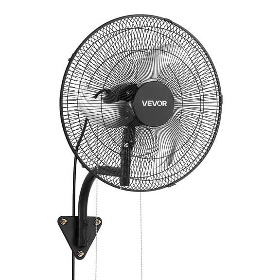 VEVOR Wall Mount Fan, 18 in Wall Mounted Hanging Fan Oscillating, 3-Speed, Long Airflow Distance, Adjustable Rotation Angle, Mechanical Powerful for Industry, Commercial, Garage, Workshop, Gym, Black