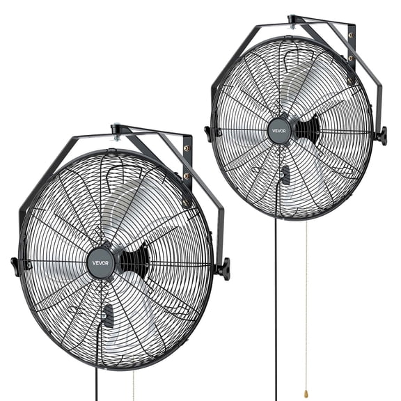 VEVOR Wall Mount Fan, 20 in Wall Mounted Hanging Fan, 3-Speed, Long Airflow Distance, Adjustable Rotation Angle, Mechanical Control, Powerful for Industry, Commercial, Garage, Workshop, Gym, 2 Pack