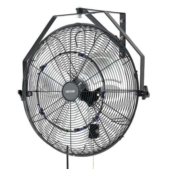 VEVOR Wall Mount Fan, 20 in Wall Mounted Hanging Fan with Mist, IP44-rated Protection, 3-Speed, Long Airflow Distance, Adjustable Rotation Angle, Powerful for Industry, Commercial, Garage, Workshop