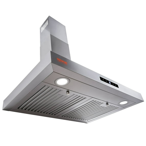 VEVOR Wall Mount Range Hood, 30" Ductless Chimney-Style Kitchen Vent, Stainless Steel with 3-Speed Exhaust Fan, LED Lights, Touch Control Panel, and Permanent Filters