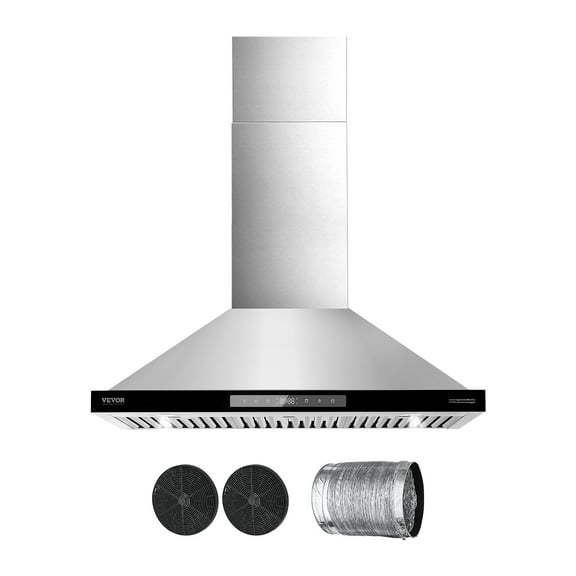 VEVOR Wall Mount Range Hood, 36 inch Chimney-Style Ceiling Mount Vent, 800 CFM Stainless Steel Kitchen Stove Hood with Gesture & Touch Control, LED Light, Baffle Filters, Ducted/Ductless Convertible