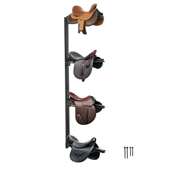 VEVOR Wall Mount Saddle Rack, 24 x 7 x 52 in, Four Tiers Horse Saddle Storage Rack, Heavy Duty Equestrian Western and English Saddle Stand, Horse Blanket Holder for Tack Room Organization