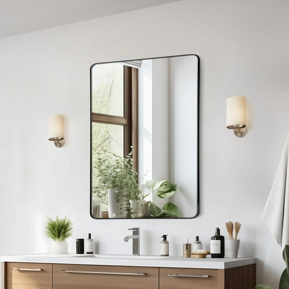 VEVOR Wall Mounted Makeup Mirror, 0.15" Thick, 22" x 30" Mirror with Aluminium Alloy Frame & Explosion-Proof Film, Scratch-Resistant Mirror with Z-Shaped Bracket, Fit for Bathroom/Bedroom