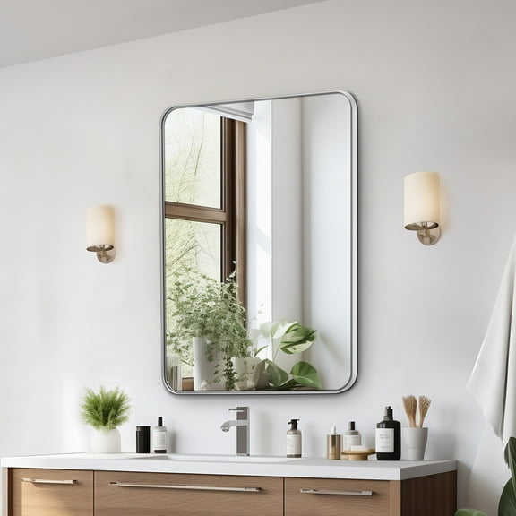 VEVOR Wall Mounted Makeup Mirror, 0.15" Thick, 22" x 30" Mirror with Aluminium Alloy Frame & Explosion-Proof Film, Scratch-Resistant Mirror with Z-Shaped Bracket, Fit for Bathroom/Bedroom