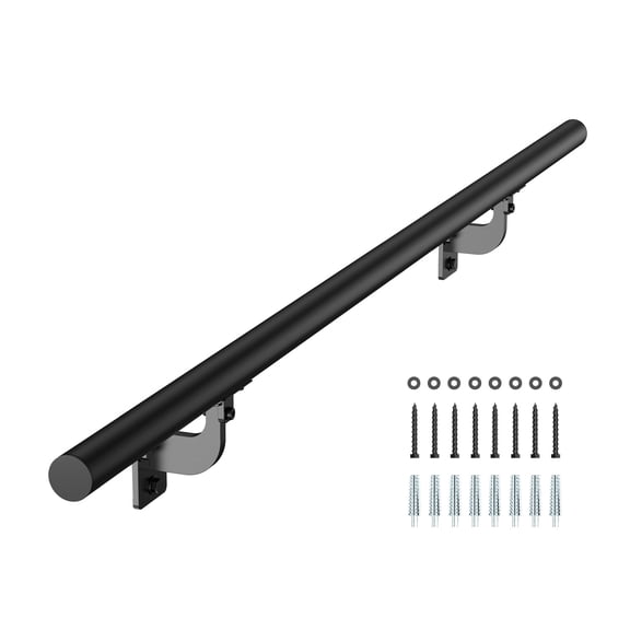 VEVOR Wall Mounted Stair Handrail, 4ft Pipe Staircase Handrail, Black Galvanized Aluminum, 1.26 inch Pipe Diameter, Indoor&Outdoor Staircase Railing,Industrial Hand Rail for Steps,Security Baluster