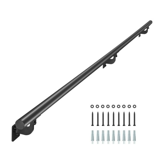VEVOR Wall Mounted Stair Handrail, 7ft Pipe Staircase Handrail, Black Galvanized Aluminum, 1.26 inch Pipe Diameter, Indoor&Outdoor Staircase Railing,Industrial Hand Rail for Steps,Security Baluster