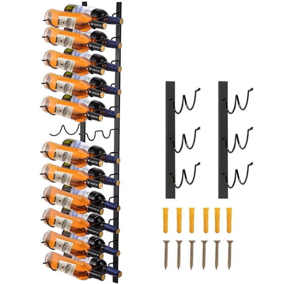 VEVOR Wall Mounted Wine Rack, 12x2 Bottles Wine Holder Towel Rack, Black Steel Vertical Wine Rack, Modern Decorative Wine Bottle Holder, Forward Design Simple Storage Wall Rack 48x11x1 in