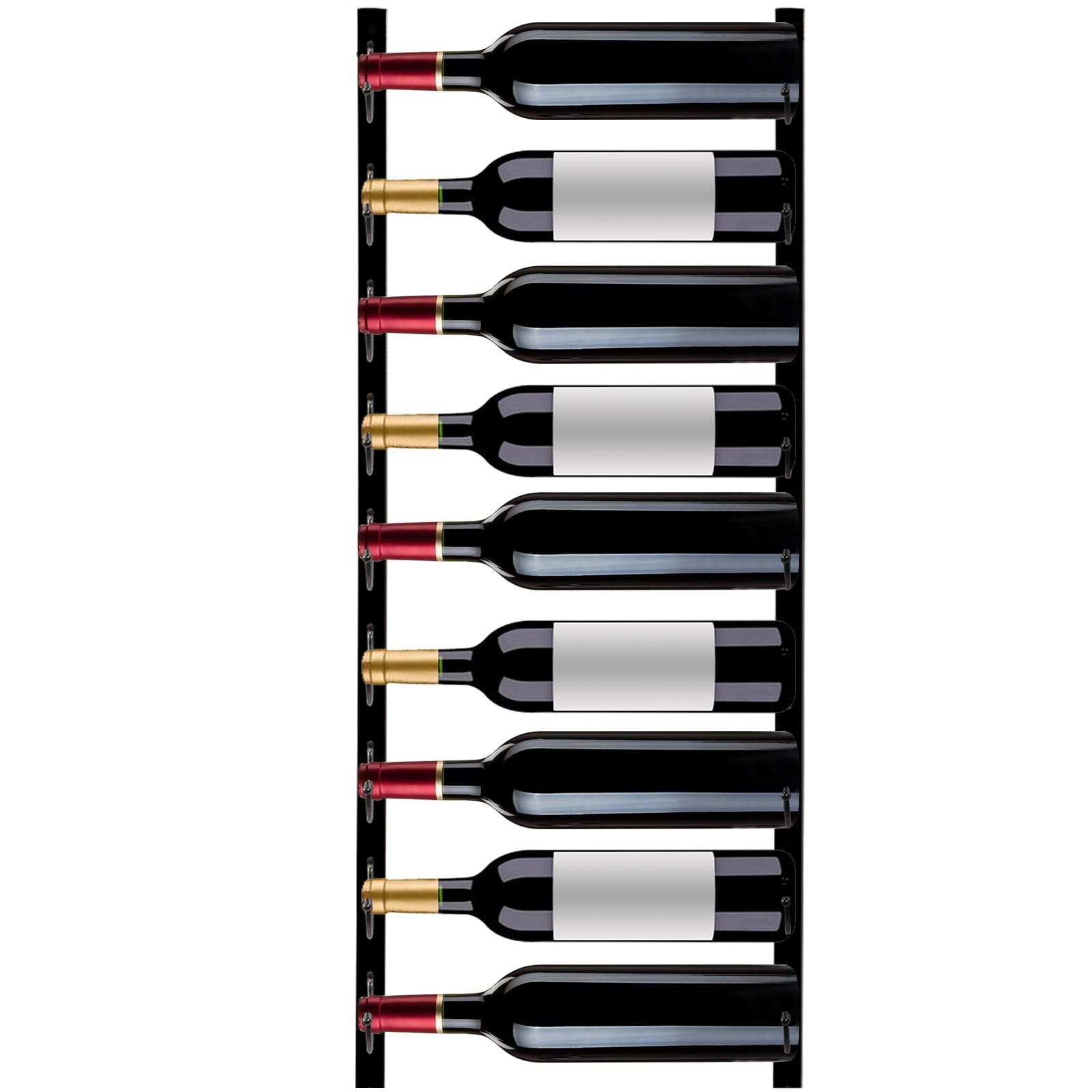VEVOR Wall Mounted Wine Rack 9 Bottles,Wine Holder Towel Rack Black Steel Vertical Wine Rack, Modern Decorative Wall Mounted Wine Bottle Holder, Forward Design Simple Storage Wall Rack 35x6x1"
