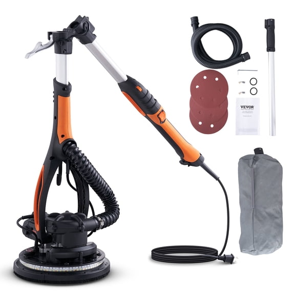 VEVOR Wall Smoother, 900W Power Tool, Includes 12 Sanding Pads, Adjustable Speeds from 800-1800 RPM, 3 Vacuum Tubes, Collapsible Design for Ceilings, Dual LED, Telescopic Grip & Dust Collector