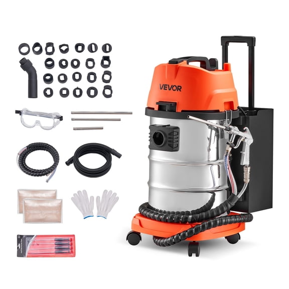 VEVOR Walnut Blaster Kit for Carbon Cleaning, 1200W Sand Blaster with Built-in Vacuum, Extension Nozzle Sandblaster Gun, and 5.5lbs Walnut Shell for Engine Intake Valve Cleaning - 30L