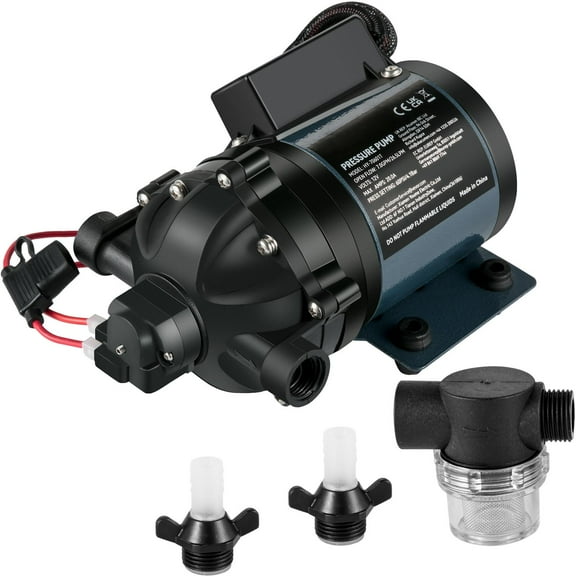 VEVOR Washdown Pump, 12V DC, 7 GPM 60 PSI, Max. 10 ft Lift Self Priming Water Pump, w/ EPDM Valve, Universal Salt Water Strainer & Female/Male Thread, for RV, Marine Deck, Yacht
