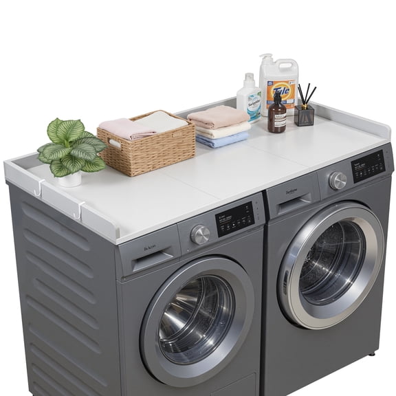 VEVOR Washer Dryer Countertop, 54 x 27.5 in Wooden Washer and Dryer Topper with Edge & 2 Hooks, Water-Resistant Laundry Machine Topper for Laundry Closet Pantry Counter Organization and Storage, Gray