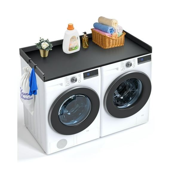VEVOR Washer Dryer Countertop, 54" x 27" Wooden Washer and Dryer Countertop, Water-Resistant Laundry Machine Topper Cover with Anti-Slip Pads, for Laundry Room Organization and Storage, Black