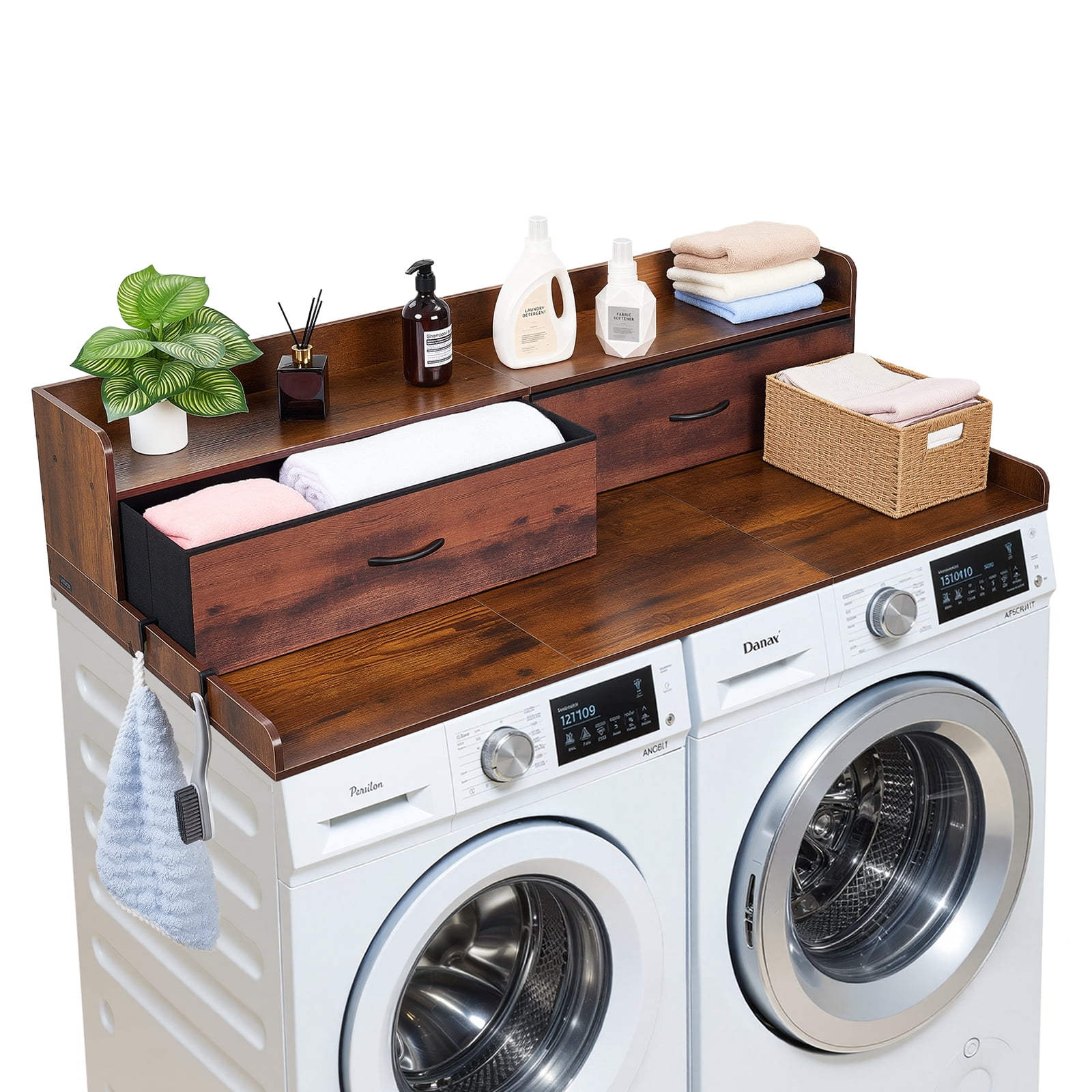 VEVOR Washer Dryer Countertop with Shelf, 54 x 27.5 in Wooden Washer ...