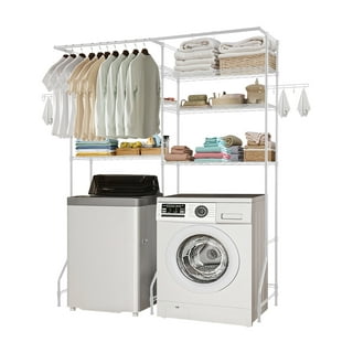 VEVOR Over Washer and Dryer Storage Shelves, 6 Tiers Laundry Room Drying Rack with Hanger Rod and Hooks, Two Rows Adjustable Washer Shelves Space Saver, for Laundry Room Storage & Organization, White