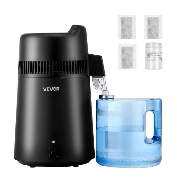 VEVOR Water Distiller, 6L 1.6 Gallon Larger Pure Water Purifier Filter For Home Table Countertop, 900W Plastic Distilled Maker, Stainless Steel Interior Drinking Machine to Make Clean Waters, Black