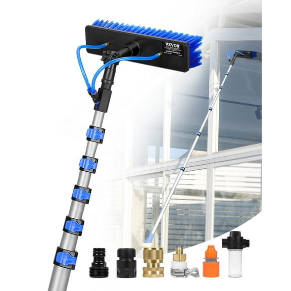 VEVOR Water Fed Pole Kit, 36FT Solar Panel Cleaning Pole with Extendable Handle, 180 Rotatable Brush Head & 65.6FT Hose, Household & Outdoor Window Cleaner Tool for Caravan Solar Panel Deck