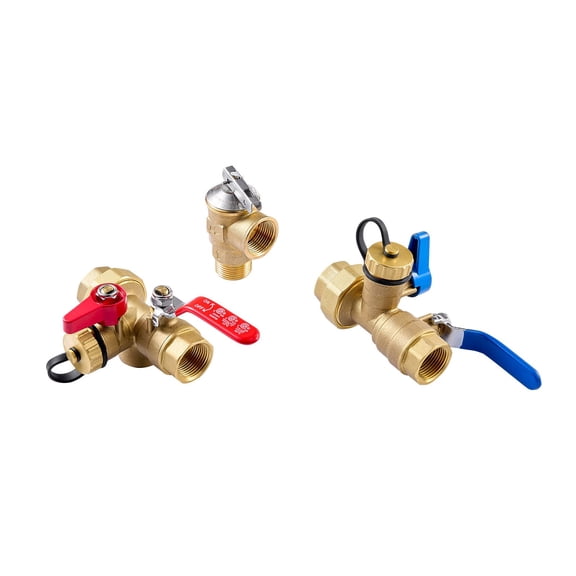 VEVOR Water Heater Kit, 3/4 Inch Tankless Water Heater Service Valve Kit with 2PCS 3/4 NPT to 3/4 NPT Isolation Valves, Pressure Relief Valve, Lead-Free Brass, Fits Most Tankless Waters Heaters