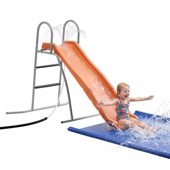 VEVOR Water Slide, 5.5ft Outdoor Waterslide for Kids, Free Standing Pool Wave Slide with 6.5ft Ground Tarp, Built in Adjustable Sprinkler, Metal Plastic Playground Equipment,Platform for Backyard Fun