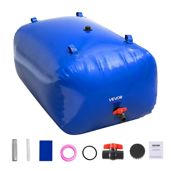 VEVOR Water Storage Bladder, 105.7 Gallon (400L) Water Storage Container Tank, 1000D PVC Large Capacity Soft Bag Bladder, Foldable Portable for Garden Irrigation,Camping,RV,Fire Prevention - Blue