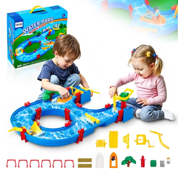 VEVOR Water Table for Toddlers, Kids Activity Play Waterway, Outdoor Summer Water Park Playset with 39PCS Accessories for Backyard Lawn Beach, Activity Sensory Play Table for 3+ Years Boys Girls