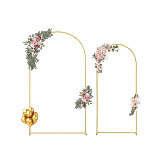 VEVOR Wedding Arch Backdrop Stand, 7.2FT & 6FT, Set of 2 Stand with Case Connection & Chassis Crossbar Design, Easy-to-Assemble Gold Stand with Premium Metal, Fit for Birthday, Celebration, Holiday