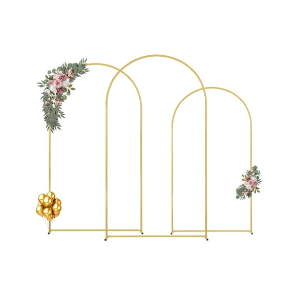 VEVOR Wedding Arch Backdrop Stand, Set of 3, Metal Stable Stand with Case Connection & Chassis Crossbar Design, Easy-to-Assemble Gold Stand with Premium Metal, Fit for Birthday, Celebration, Holiday