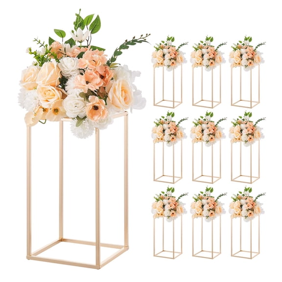 VEVOR Wedding Flower Stand, 10PCS 15.75-inch Column Flower Stand, Floral Stands with Acrylic Laminate, Gold Rectangular Floral Display Rack for Wedding, Party, Birthday, Home, Gold Centerpiece Stands