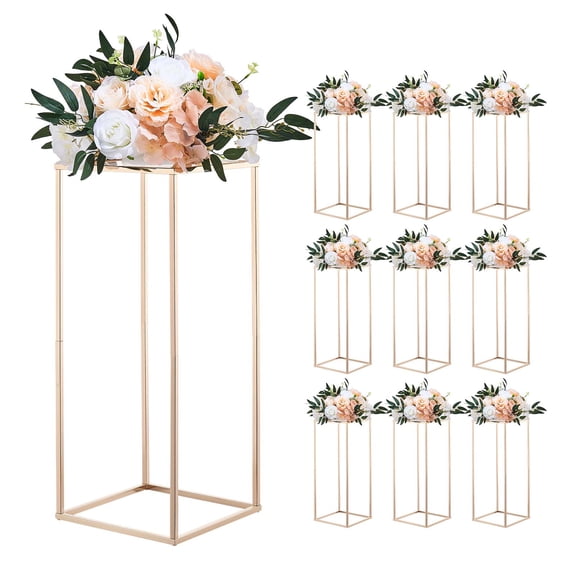 VEVOR Wedding Flower Stand, 10PCS 23.62-inch Column Flower Stand, Floral Stands with Acrylic Laminate, Gold Rectangular Floral Display Rack for Wedding, Party, Birthday, Home, Gold Centerpiece Stands