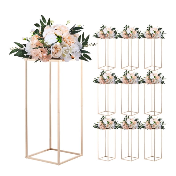 VEVOR Wedding Flower Stand, 10PCS 23.62-inch Column Flower Stand, Floral Stands with Metal Laminate, Gold Rectangular Floral Display Rack for Wedding, Party, Birthday, Home, Gold Centerpiece Stands