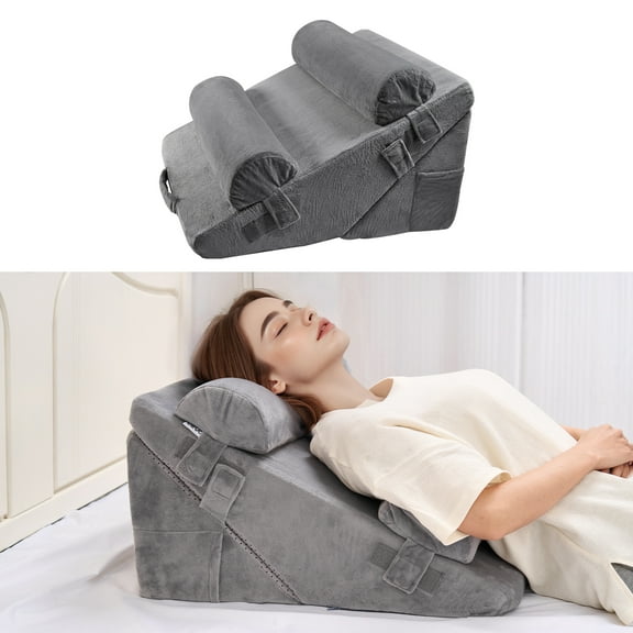 VEVOR Wedge Pillow for Sleeping, 4 Pcs Adjustable Orthopedic Bed Wedge Set,Support Arm Leg Neck Shoulder, Post Surgery Pillow for Back Pain, Acid Reflux,Snoring Relief, Sitting up in Bed,Dark Grey