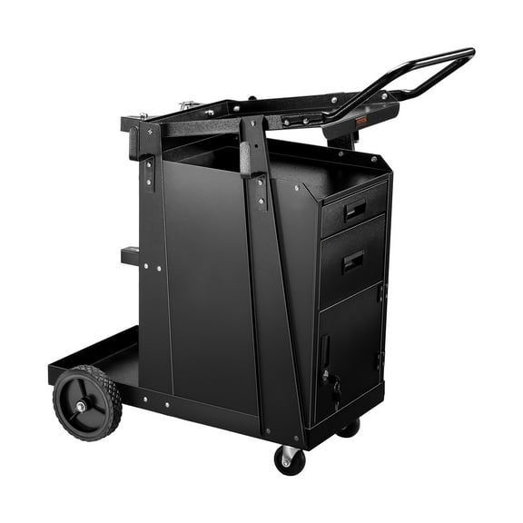 VEVOR Welding Cart, 2 Drawers Welder Cart Heavy Duty with Anti-Theft Lockable Cabinet, 350LBS Static Weight Capacity, 360 Swivel Wheels, Tank Storage Safety Chains for MIG TIG Welder, Plasma Cutter