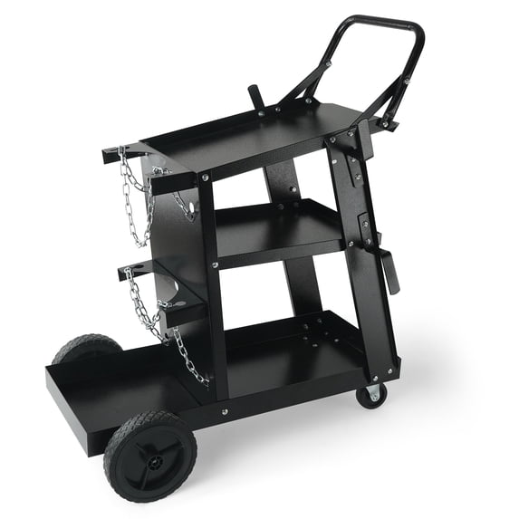 VEVOR Welding Cart, 3-Tier Welder Cart Heavy Duty with 400 Lbs Weight Capacity, 360° Swivel Wheels, Tank Storage Safety Chains, Rolling MIG Welder Cart for TIG,ARC,MMA,Plasma Cutter Welding Machine