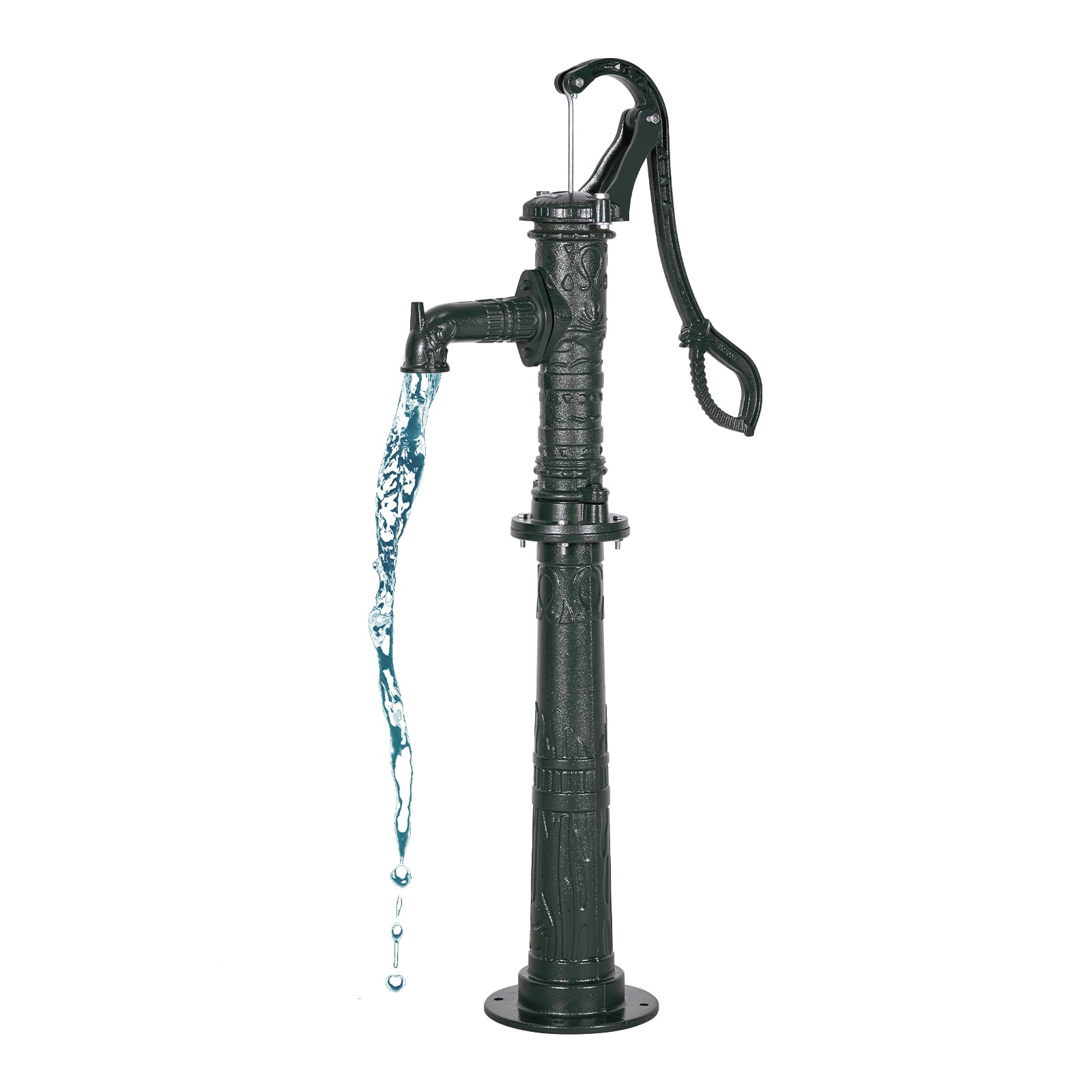 VEVOR Well Hand Pitcher Pump, 20 ft Max Lift, Antique Cast Iron Manual Hand Water Pump with Heightening Base, NPT 1-1/4 in Connection, Easy Installation, for Outdoor Garden, Pond, Yard, Farm, Green