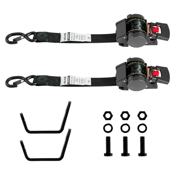 VEVOR Wheel Chock Tie-Down Kit, Fixed Trailer Tie Down Strap, Car Tie Down Kit with S-Hook, Break Strength 1649 lbs & Working Load 550 lbs Motorcycle Tie-Down System for Trailers, Boats, Snowmobiles