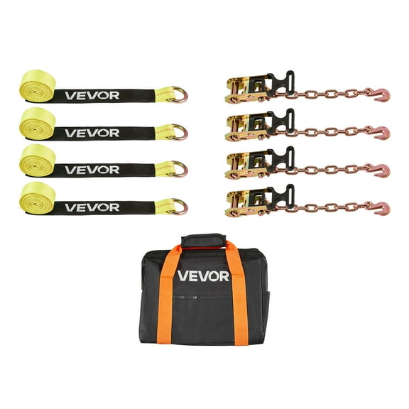 VEVOR Wheel Chock Tie-Down Kit, Tire-Style Tow Dolly Strap, Car Tie Down Kit with Heavy-Duty Hook, Break Strength 10009 lbs & Working Load 3333 lbs Motorcycle Tie-Down System for ATV, SUV,Snowmobiles