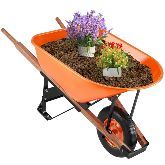 VEVOR Wheelbarrow Cart, 6 Cu. Ft. Load & 330 lbs Capacity, One Wheel Garden Dump Cart Wheel Barrow with Metal Handle & 16" Wide Track Wheels, Easy Loading Utility Yard Cart & Wagons