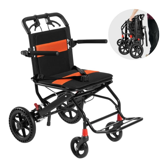 VEVOR Wheelchair, Aluminum Alloy Ultra-Lightweight Transport Chair for Adults, Foldable Wheelchair with Flip-Back Desk-Length Arms, Self-locking Brake, 18-Inch Wide Seat, 220lbs Weight Capacity