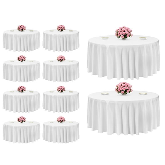 VEVOR White Round Tablecloths 10 Pack, 132 Inches in Diameter, Stain- & Wrinkle- Resistant, Machine Washable Table Clothes, Polyester Fabric Table Covers for Wedding, Party, Banquet, Formal Events
