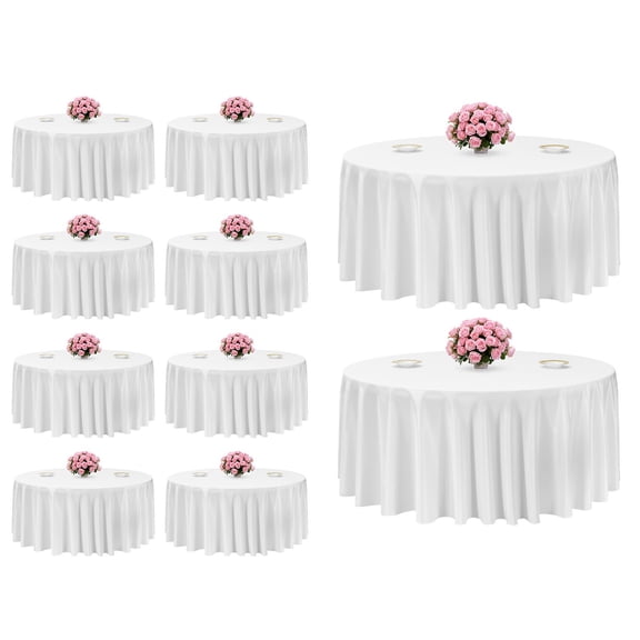 VEVOR White Round Tablecloths 10 Pack, 132 Inches in Diameter, Stain- & Wrinkle- Resistant, Machine Washable Table Clothes, Polyester Fabric Table Covers for Wedding, Party, Banquet, Formal Events