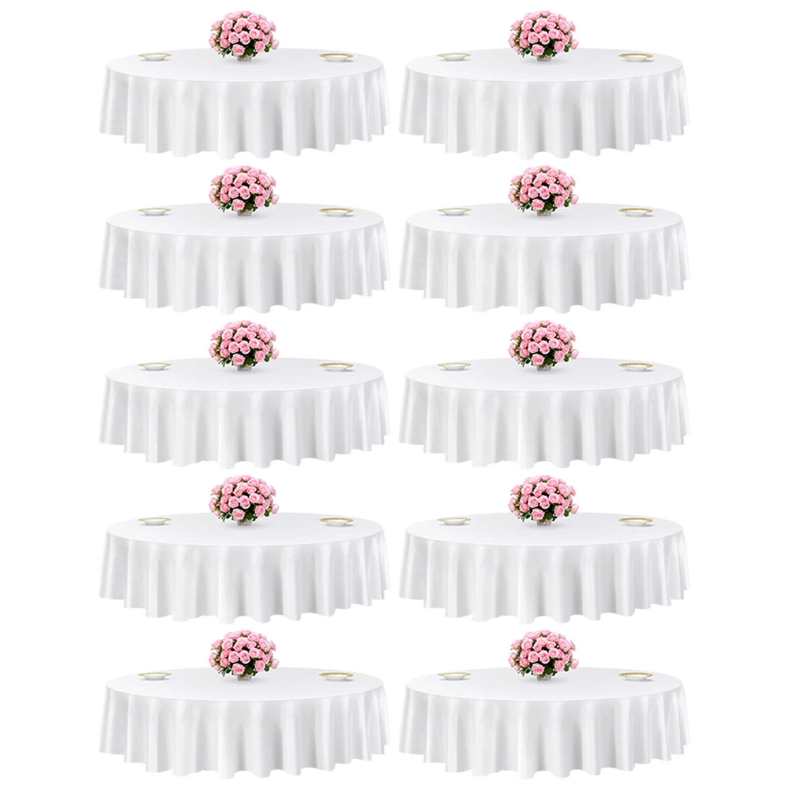 VEVOR White Round Tablecloths 10 Pack, 90 Inches in Diameter, Stain- & Wrinkle- Resistant, Machine Washable Table Clothes, Polyester Fabric Table Covers for Wedding, Party, Banquet, Formal Events
