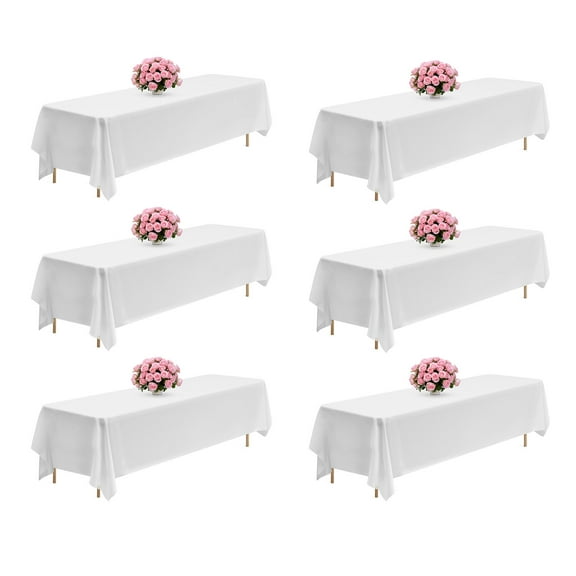 VEVOR White Tablecloths for Rectangle Tables, 6 Pack, 90 x 132 Inches, Reusable and Machine Washable Table Clothes, Wrinkle-Resistant Polyester Fabric Table Covers for Wedding, Party, Banquet