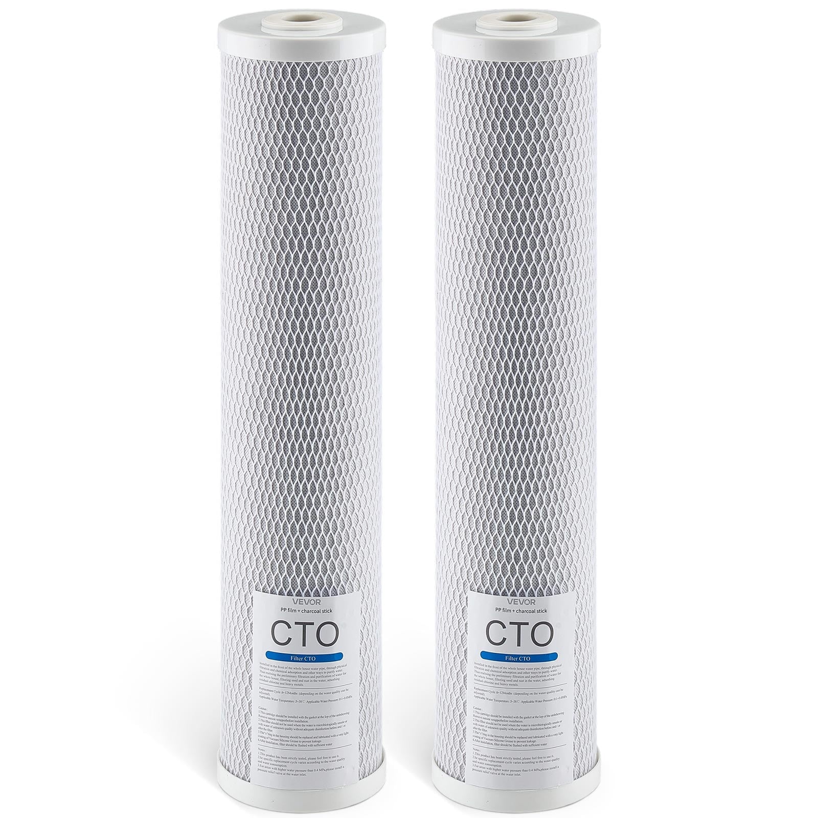 VEVOR Whole House Water Filter Replacement Cartridge, 4.5" x 20" CTO Carbon Block, Replacement Filter for 3-Stage Whole Home Water Filtration System, Reduce Chlorine, Bad Taste, Odor, 2 Pack