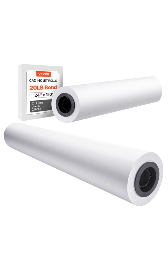 Wide Format Paper, 24 in x 150 ft Plotter Roll, 2 Rolls CAD Bond Rolls with 2 in Core, 20 LB Bond Paper Rolls, Ideal for CAD Drawings, Engineering Plans, GIS Maps, and Architectural Designs