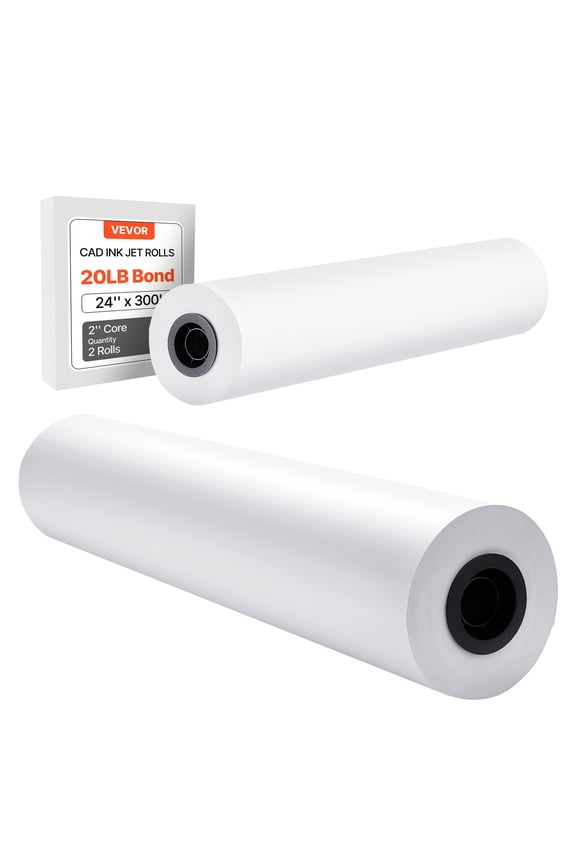 Wide Format Paper, 24 in x 300 ft Plotter Roll, 2 Rolls CAD Bond Rolls with 2 in Core, 20 LB Bond Paper Rolls, Ideal for CAD Drawings, Engineering Plans, GIS Maps, and Architectural Designs