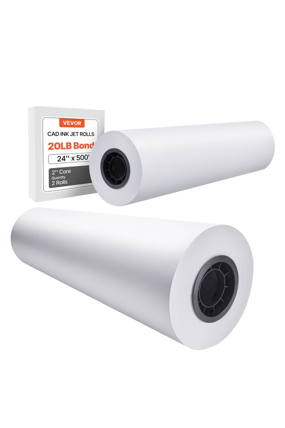 Wide Format Paper, 24 in x 500 ft Plotter Paper, 2 Rolls CAD Bond Rolls with 3 in Core, 20 LB Bond Paper Rolls, Idea for CAD Drawings, Engineering Plans, GIS Maps & Architectural Designs