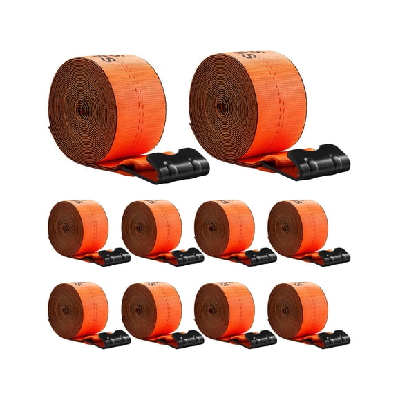 VEVOR Winch Straps, 4 in x 30 ft Truck Straps with Flat Hook, 10 Pack Heavy Duty Trailer Straps with 18000 lbs Break Strength, Cargo Tie-Down Straps, for Flatbeds, Trucks, Trailers, Farms & Rescues